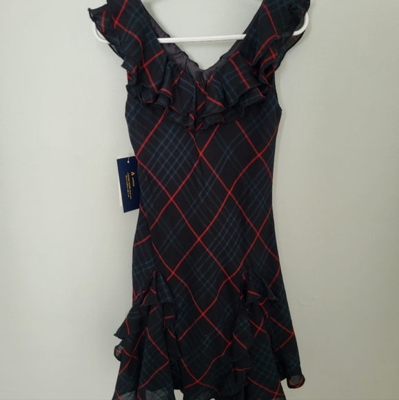 Polo Ralph Lauren Girls Size 6 V Neck Ruffle Sleeveless Dress Green Black Red - Picture 4 of 7